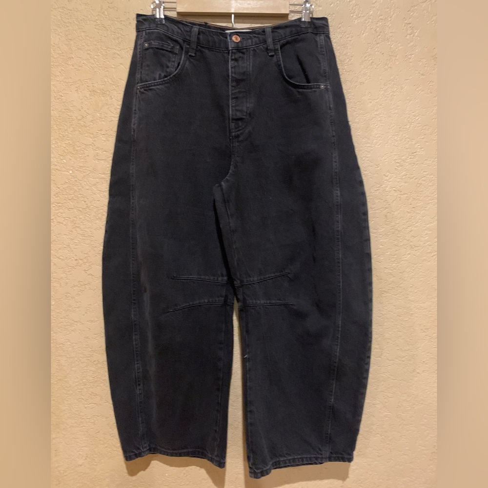 Free People We The Free Lucky You Mid-rise Barrel Leg Black Jean